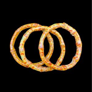 Set of 3 Orange Patterned Bamboo-Style Bracelet Bangles